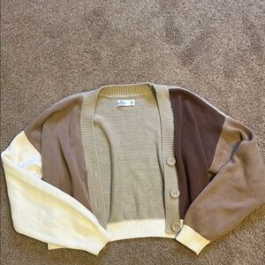 Hollister Colorblock Cardigan Sweater - Brown, Cream, Tan